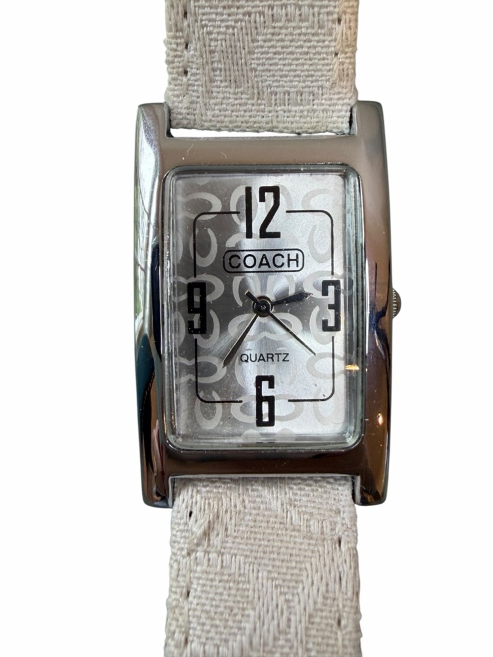 Coach Lexie Tank Watch White Jacquard Signature C Stainless Steel